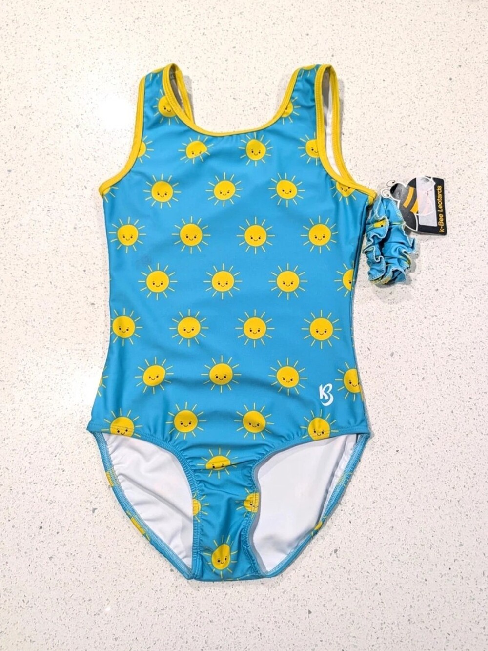 CUTE NEW Kbee Gymnastics Dance Leotard AM Medium SUNNY DAYS Kawaii +SCRUNCHIE